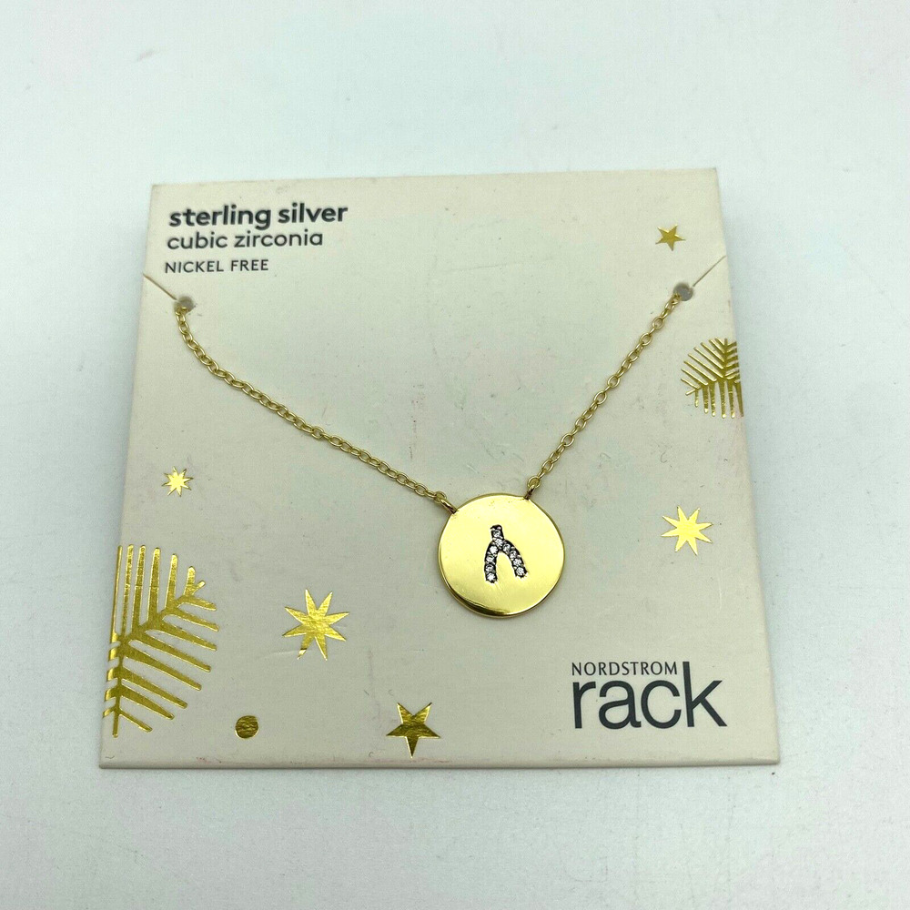 Nordstrom Rack Wishbone Circle Pave Pendant Sterling Silver Gold Necklace New